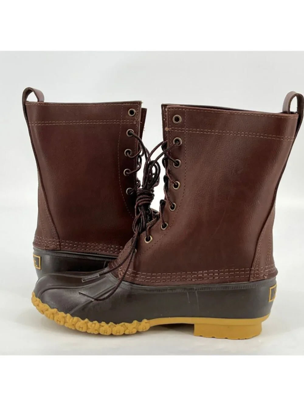 L.L.Bean Maine Hunting Shoes 10in Brown Size 9M Leather Waterproof Rubber Boots